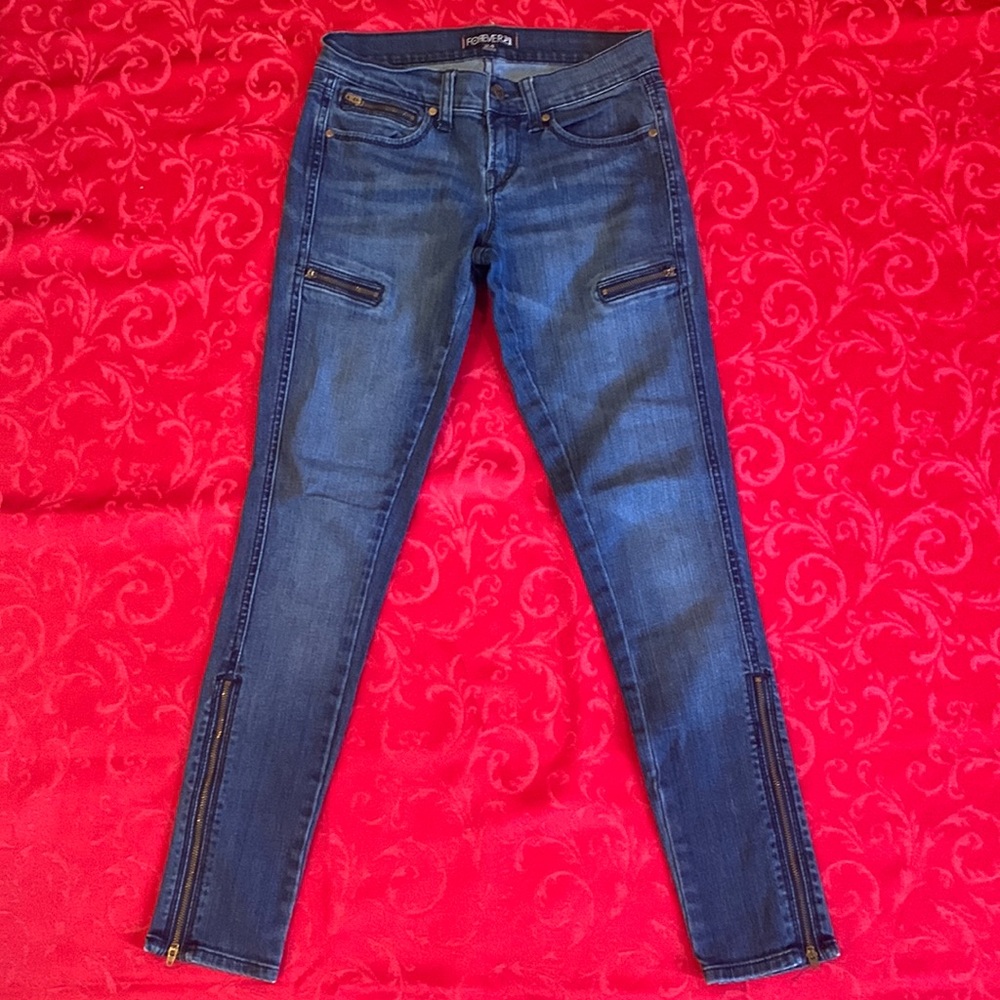 š¹Vintage Forever 21 ⢠Y2K - Zip - Skinny Jeans - Stretch - Low Rise - Picture 1 of 9